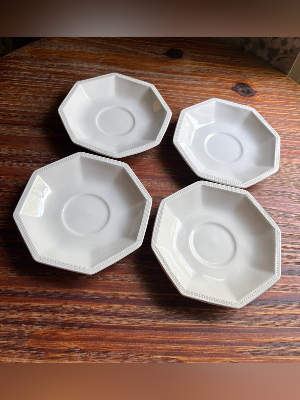 Johnson Brothers White Octagonal Saucers with Beaded Rim - Set of 4